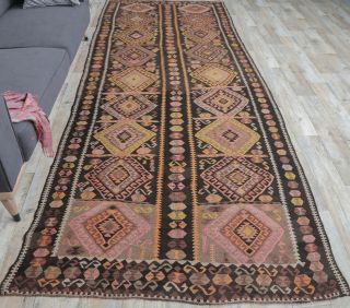 5x13 Vintage Kars Kilim Oversized Handmade Rug - Thumbnail