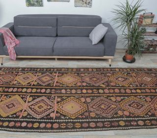 5x13 Vintage Kars Kilim Oversized Handmade Rug - Thumbnail