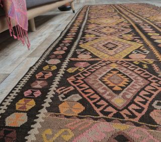 5x13 Vintage Kars Kilim Oversized Handmade Rug - Thumbnail