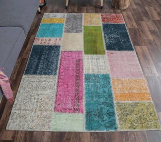 5x7 Vintage Handmade Colorful Patchwork Area Rug - Thumbnail