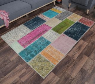 5x7 Vintage Handmade Colorful Patchwork Area Rug - Thumbnail