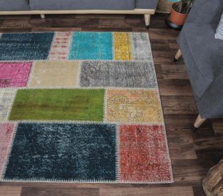 5x7 Vintage Handmade Colorful Patchwork Area Rug - Thumbnail