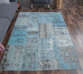 5x7 Vintage Handmade Overdyed Blue Area Rug - Thumbnail