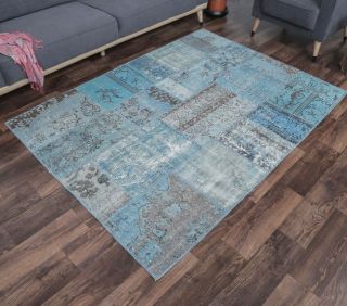 5x7 Vintage Handmade Overdyed Blue Area Rug - Thumbnail