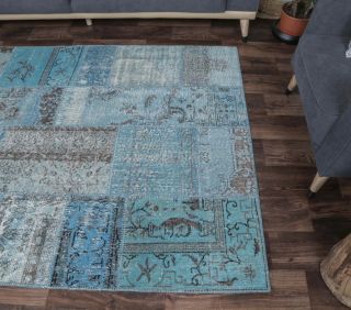 5x7 Vintage Handmade Overdyed Blue Area Rug - Thumbnail