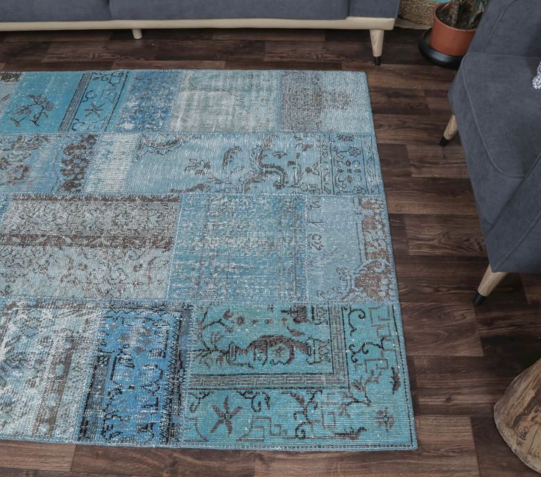 5x7 Vintage Handmade Overdyed Blue Area Rug