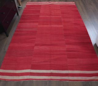 5x8 Handmade Vintage Area Kilim Rug - Thumbnail