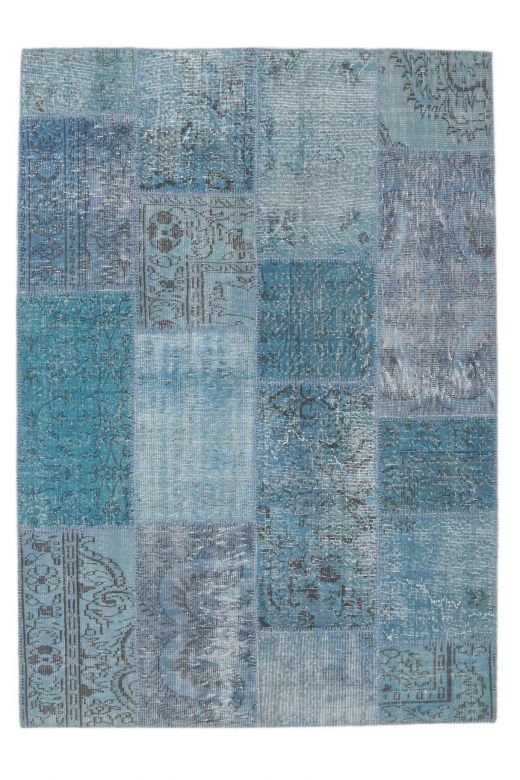 5x8 Vintage Blue Overdyed Patchwork Area Rug