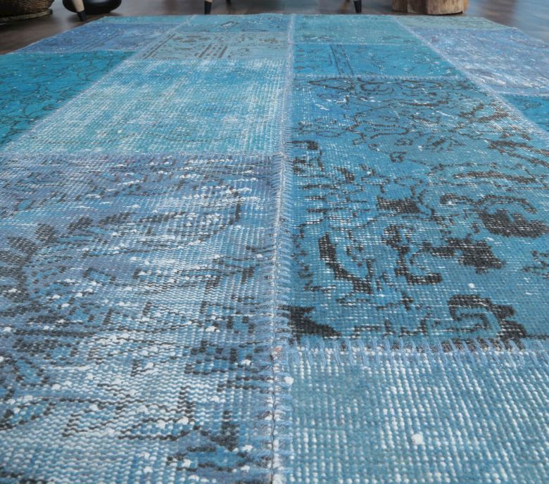 5x8 Vintage Blue Overdyed Patchwork Area Rug