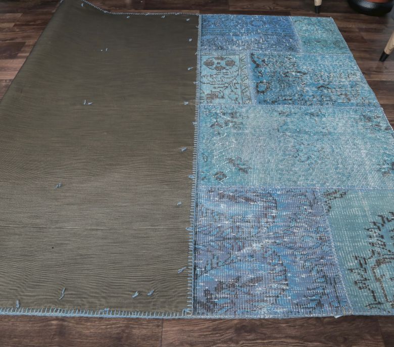 5x8 Vintage Blue Overdyed Patchwork Area Rug