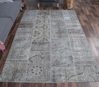 5x8 Vintage Handmade Area Gray Patchwork Rug - Thumbnail