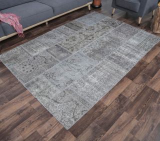 5x8 Vintage Handmade Area Gray Patchwork Rug - Thumbnail