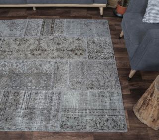 5x8 Vintage Handmade Area Gray Patchwork Rug - Thumbnail