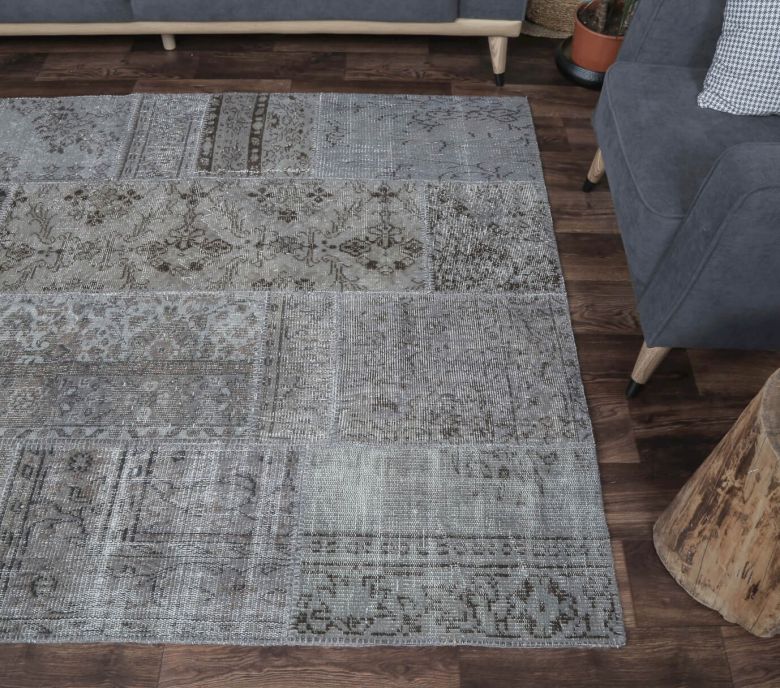 5x8 Vintage Handmade Area Gray Patchwork Rug