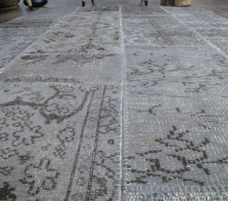 5x8 Vintage Handmade Area Gray Patchwork Rug - Thumbnail