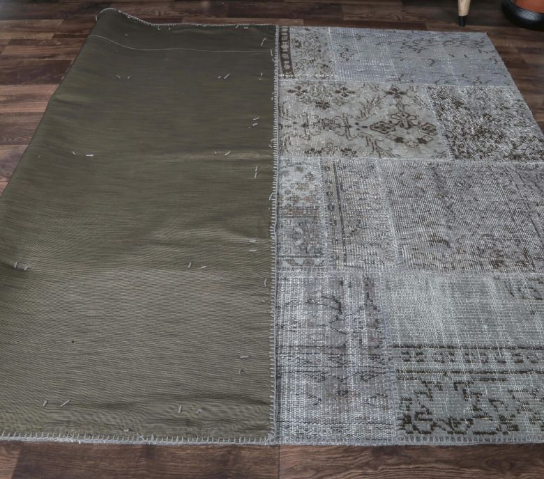 5x8 Vintage Handmade Area Gray Patchwork Rug