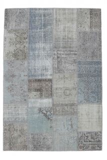 5x8 Vintage Handmade Blue Patchwork Area Rug - Thumbnail