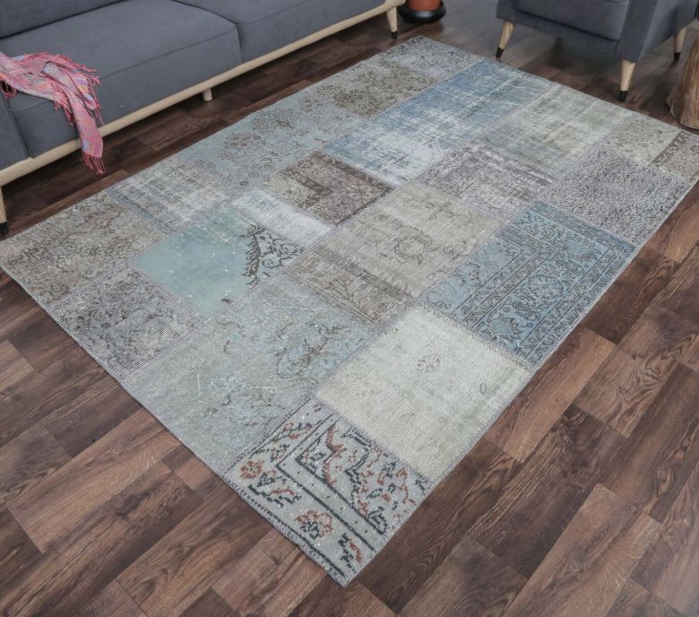 5x8 Vintage Handmade Blue Patchwork Area Rug