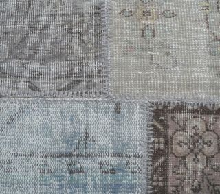 5x8 Vintage Handmade Blue Patchwork Area Rug - Thumbnail