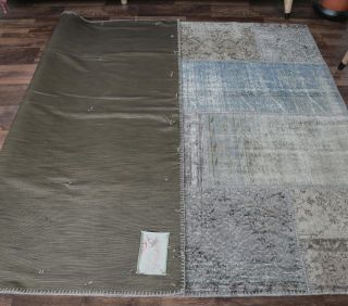 5x8 Vintage Handmade Blue Patchwork Area Rug - Thumbnail