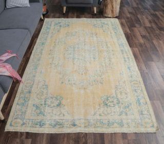 5x8 Vintage Handmade Faded Orange Area Rug - Thumbnail