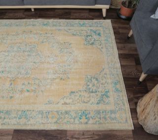 5x8 Vintage Handmade Faded Orange Area Rug - Thumbnail