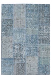 5x8 Vintage Handmade Patchwork Blue Area Rug - Thumbnail