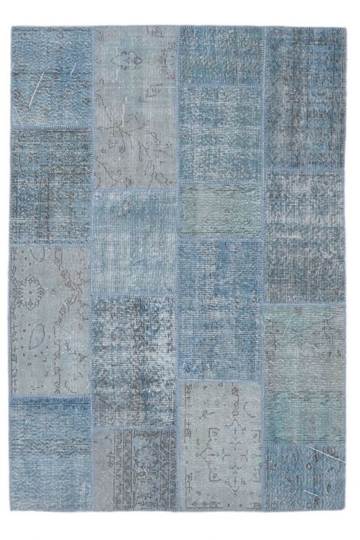 5x8 Vintage Handmade Patchwork Blue Area Rug