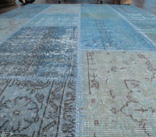 5x8 Vintage Handmade Patchwork Blue Area Rug - Thumbnail