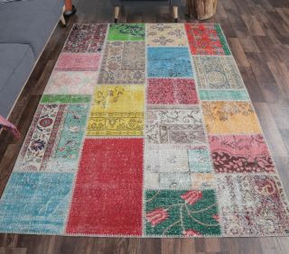 5x8 Vintage Kids Room Colorful Patchwork Area Rug - Thumbnail