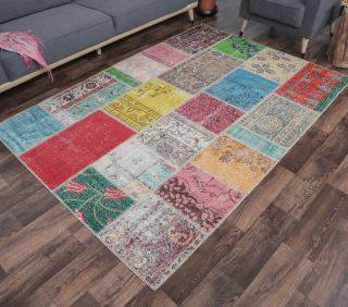 5x8 Vintage Kids Room Colorful Patchwork Area Rug - Thumbnail