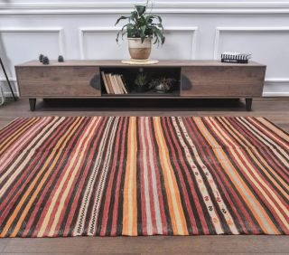 5x8 Vintage Kilim Striped Flatweave Area Rug - Thumbnail