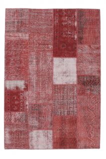 5x8 Vintage Overdyed Handmade Red Patchwork Rug - Thumbnail