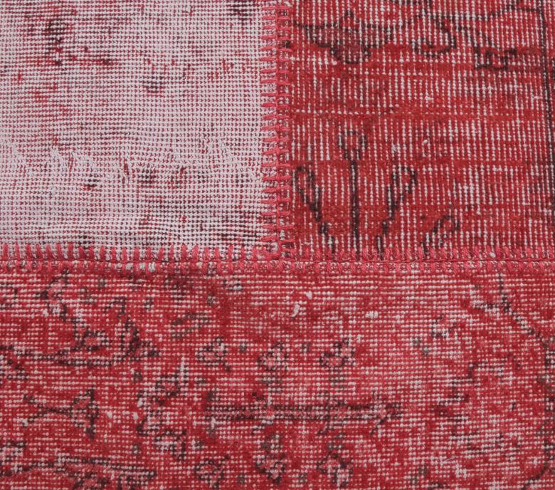 5x8 Vintage Overdyed Handmade Red Patchwork Rug