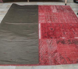 5x8 Vintage Overdyed Handmade Red Patchwork Rug - Thumbnail