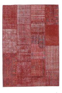 5x8 Vintage Overdyed Patchwork Handmade Red Rug - Thumbnail