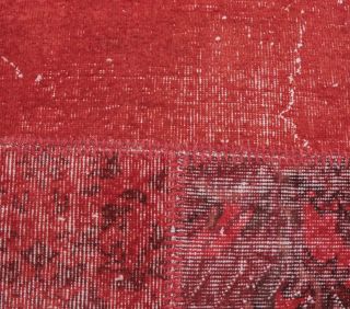 5x8 Vintage Overdyed Patchwork Handmade Red Rug - Thumbnail