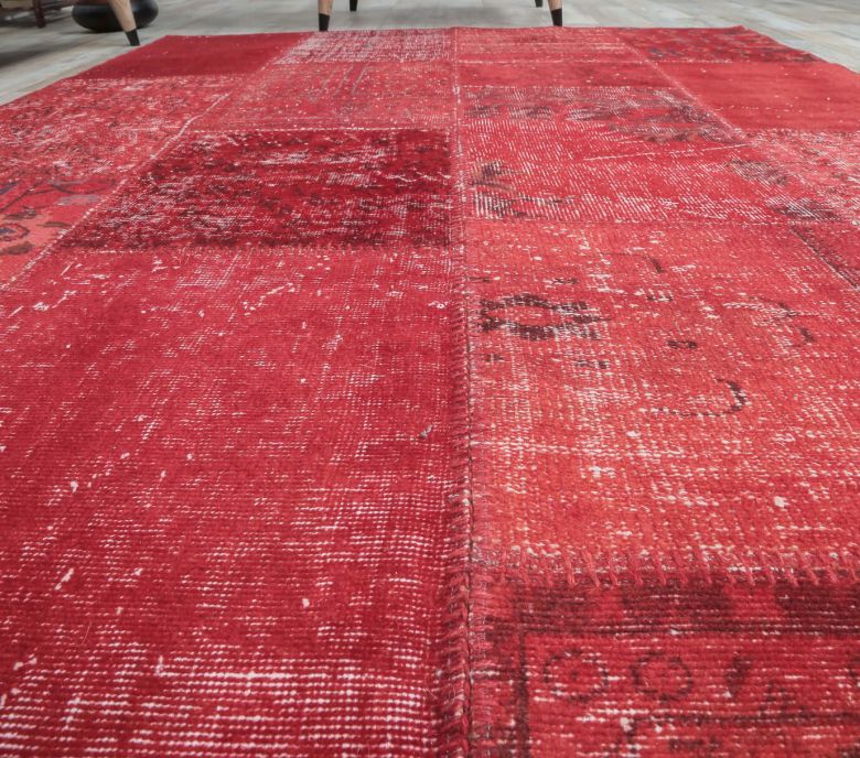 5x8 Vintage Overdyed Patchwork Handmade Red Rug