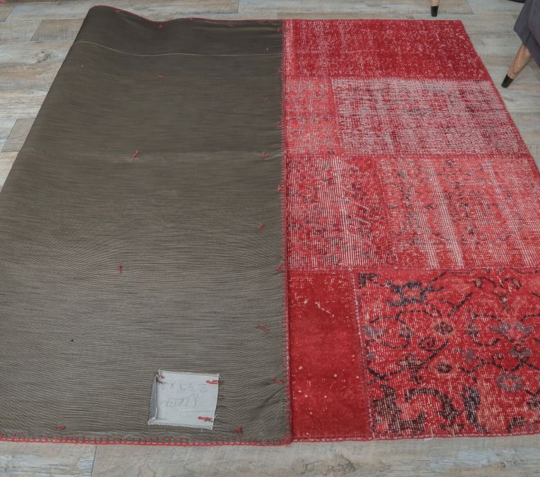 5x8 Vintage Overdyed Patchwork Handmade Red Rug