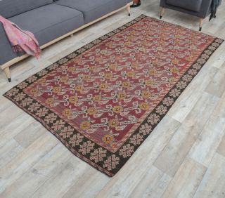 5x8 Vintage Oversized Handwoven Kilim Flatweave Rug - Thumbnail