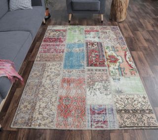 5x8 Vintage Patchwork Turkish Area Rug - Thumbnail