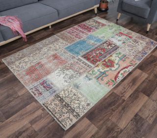 5x8 Vintage Patchwork Turkish Area Rug - Thumbnail