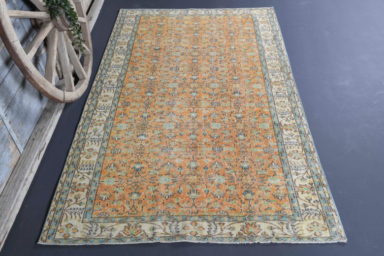 5x9 Handmade Vintage Floral Area Rug