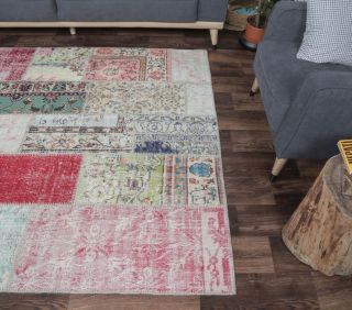 5x6 Rug Vintage Patchwork Handmade Area Rug - Thumbnail