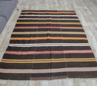 6x7 Vintage Handmade Striped Area Rug - Thumbnail