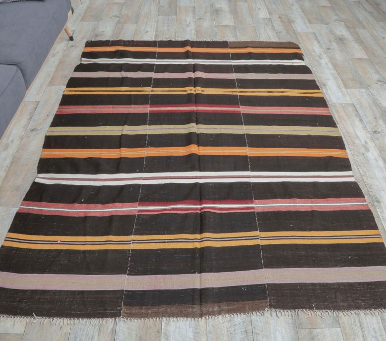 6x7 Vintage Handmade Striped Area Rug