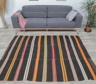 6x7 Vintage Handmade Striped Area Rug - Thumbnail