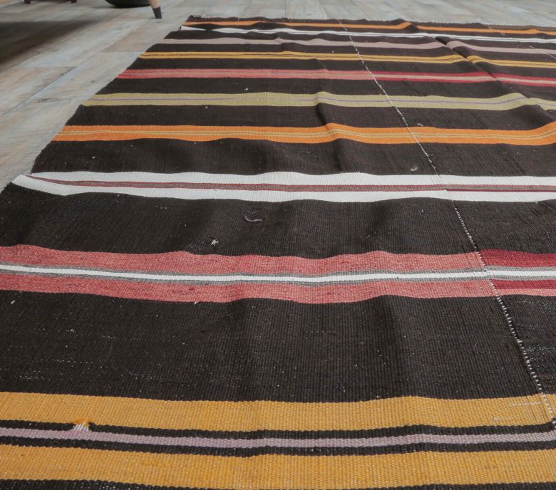 6x7 Vintage Handmade Striped Area Rug