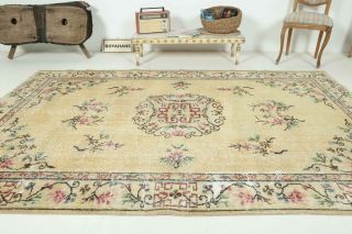 Vintage Beige Area Anatolian Rug - Thumbnail