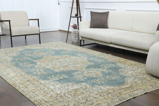 7x11 Vintage Vintage Blue Neutral Area Rug - Thumbnail